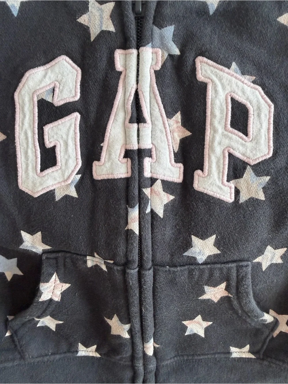 GAP 3T Black Star Zip-Up Hoodie with Pink & Light Blue Stars